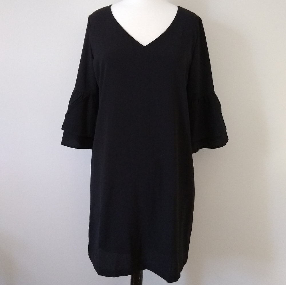 Belongsci 3 Quarter Flutter Sleeve Shift Dress S